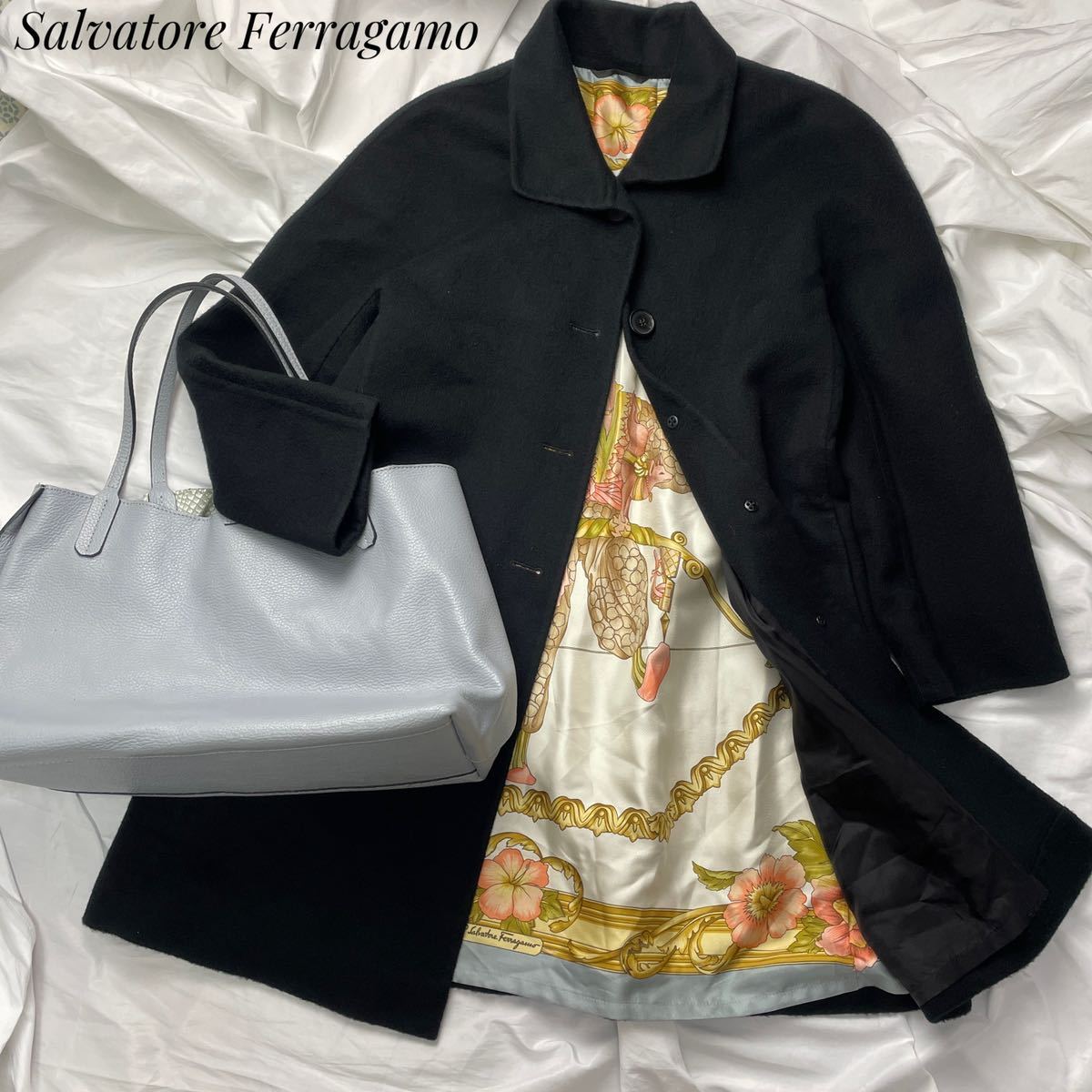 Salvatore Ferragamo フェラガモ チェスターコート ブラック 裏地総柄