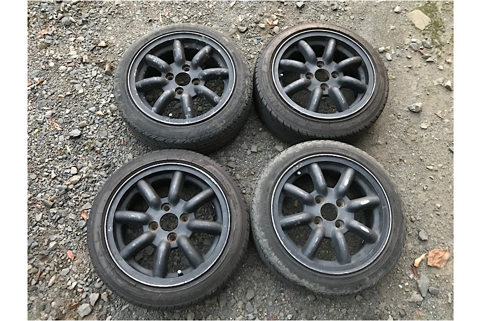 ワタナベ風 14インチ PCD100 4H ホイール タイヤ付 4本セット 中古品 