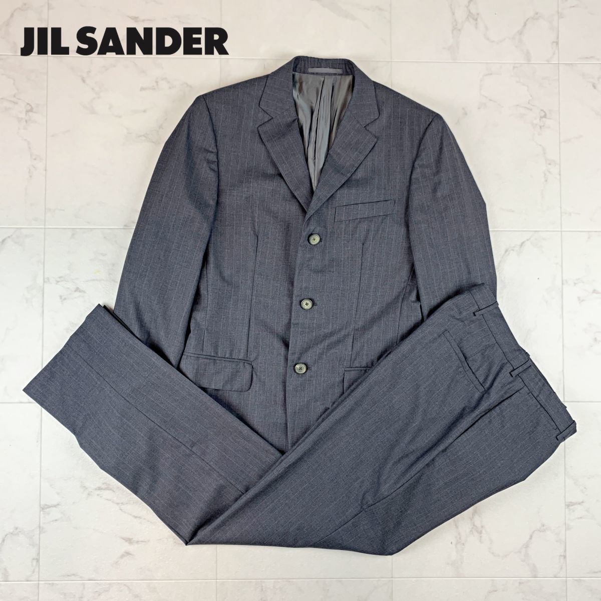 JIL SANDER ジル サンダー セットアップスーツ ストライプ テーラードジャケット パンツ 総裏 メンズ グレー サイズ44*KB579
