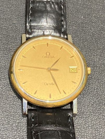 【可動品】オメガ OMEGA De Ville 腕時計 プッシュ式リューズ オメガ デビル OMEGA プッシュリューズ レザーベルト純正 □♪高級レア