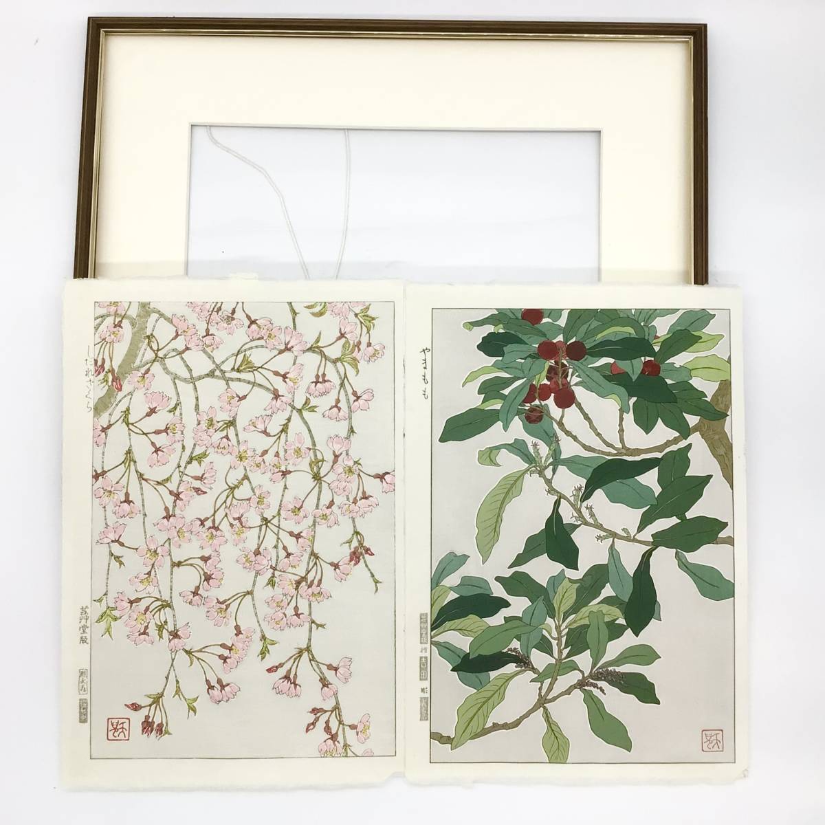 ◇葛原輝◇枝垂れ桜 木版画 芸艸堂版◇額装 ◇葛原輝◇枝垂れ桜 木版画 芸艸堂版◇額装