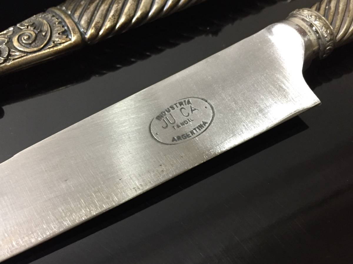 美術品 銀製 ナイフ アルゼンチン 70年代 鞘に800刻印 27cm 肉切り包丁 