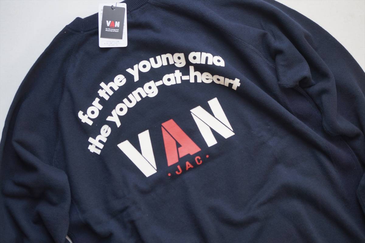 春!VAN JACバックアーチロゴ刺繍トレーナーLL NAVY VAN Jacket 刺繍 