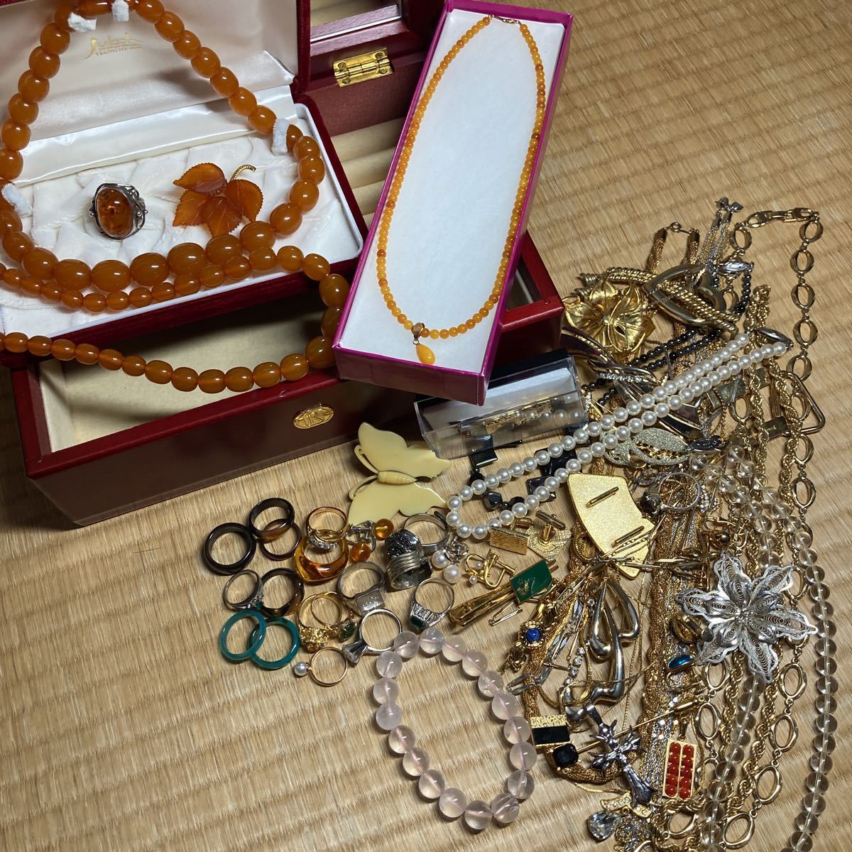 K18 琥珀ネックレス アンバー アクセサリーまとめ アクセサリー大量 