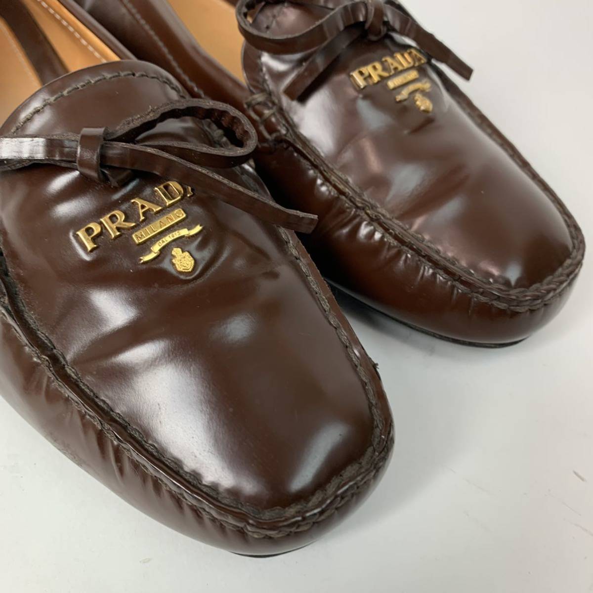 PRADA 正規品 ドライビングシューズ レザー ブラウン 【公式通販】