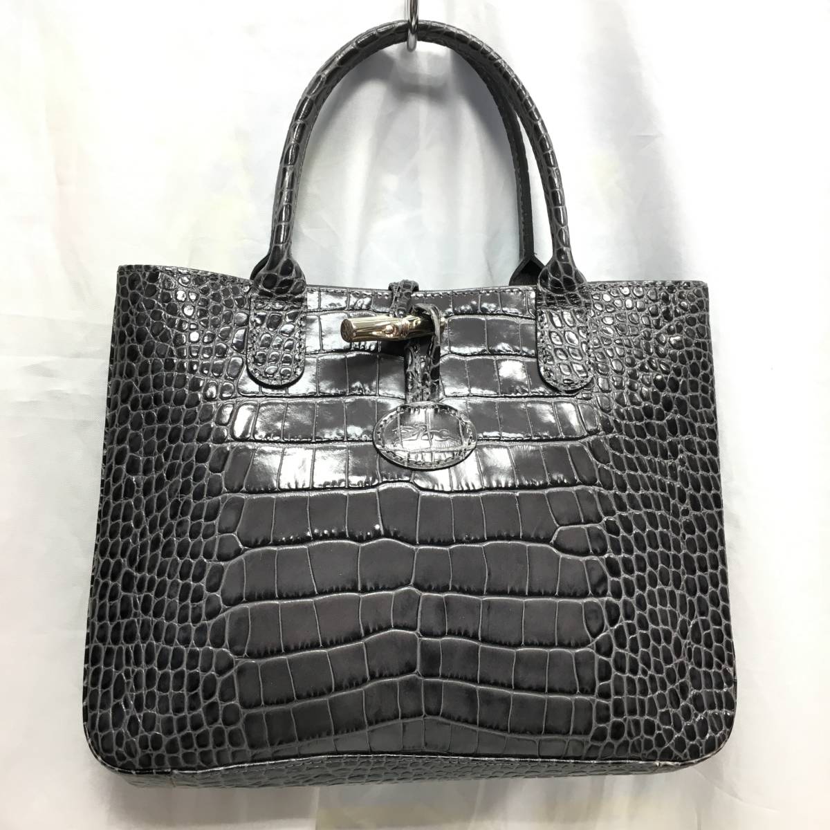 ロンシャン ロゾ クロコ型押し ハンドバッグ LONGCHAMP レザー トート