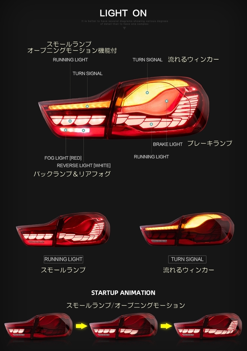 【中古】BMW 4シリーズ M4 テール GTS/CS仕様 流れるウインカー オープニングモーション LED 1011① M4 BMW テールランプ テール 中古BMW シーケンシャルウィンカー