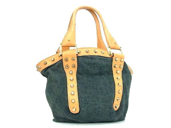 1円 FENDI フェンディ デニム×レザー スタッズ ハンドバッグ トート 