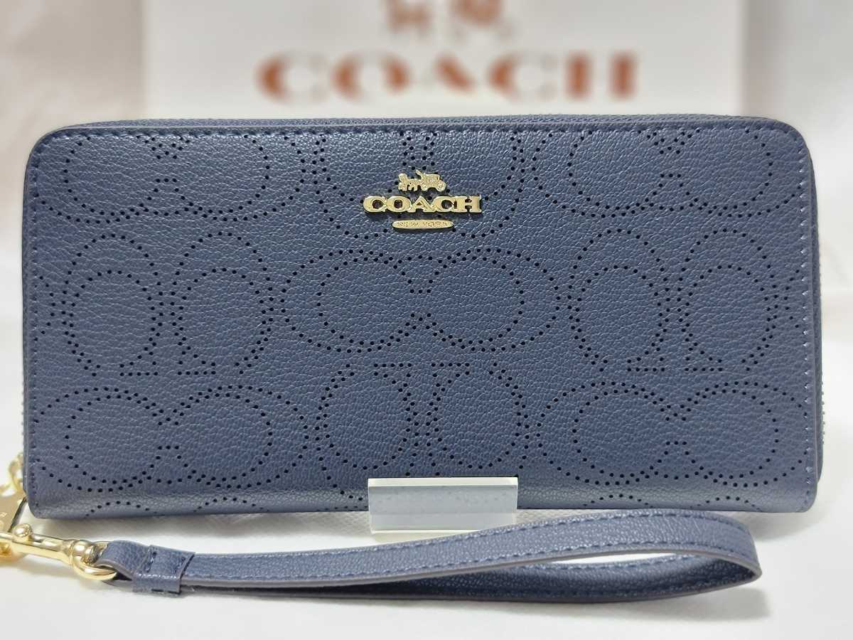 1円スタート☆【新品未使用】COACH コーチ長財布C4715 ネイビー 