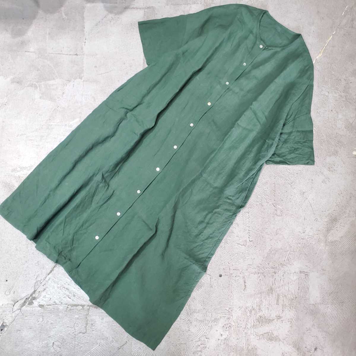 驚きの破格値，お買い得 2021 YAMMA ヤンマ リネン 丸首 シャツ ワンピース ロングワンピース グリーン(Mサイズ)｜売買されたオークション情報、yahooの商品情報をアーカイブ公開 - オークファン Mサイズ