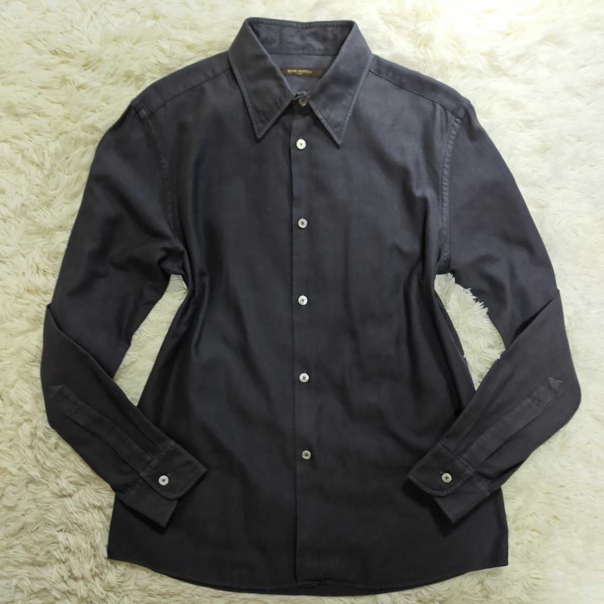 極美品!! ルイヴィトン 『高級感溢れる風格』 LOUIS VUITTON 長袖 ドレスシャツ Lサイズ コットン 黒 ブラック