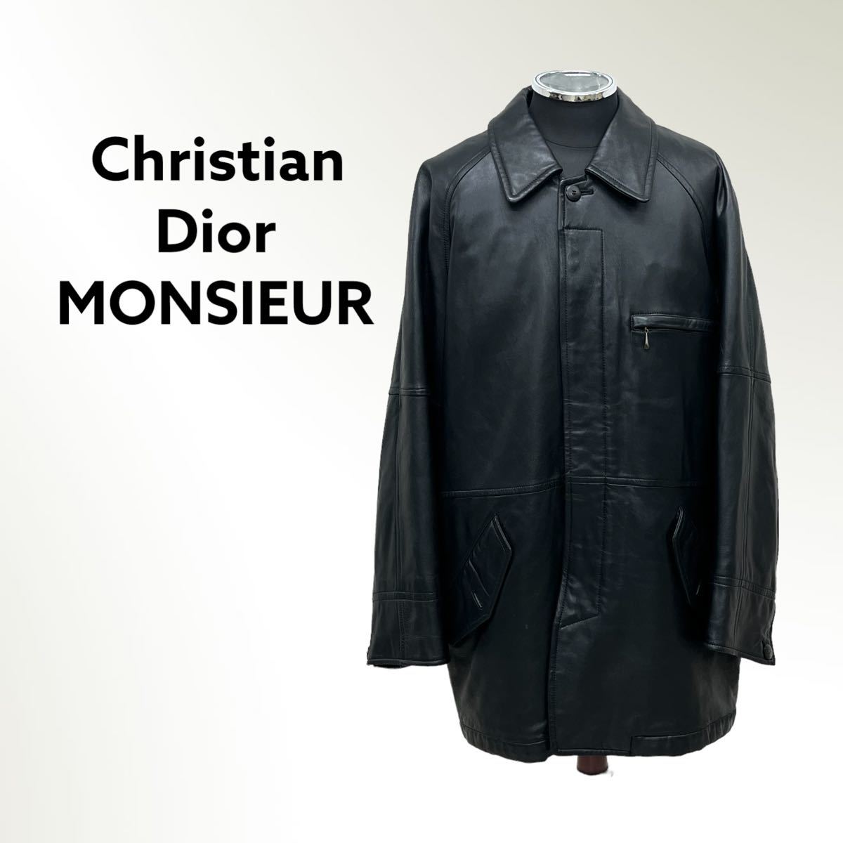 christian dior monsieur 襟レザー　ステンカラーコート Christian Dior MONSIEUR クリスチャン ディオール ムッシュ
