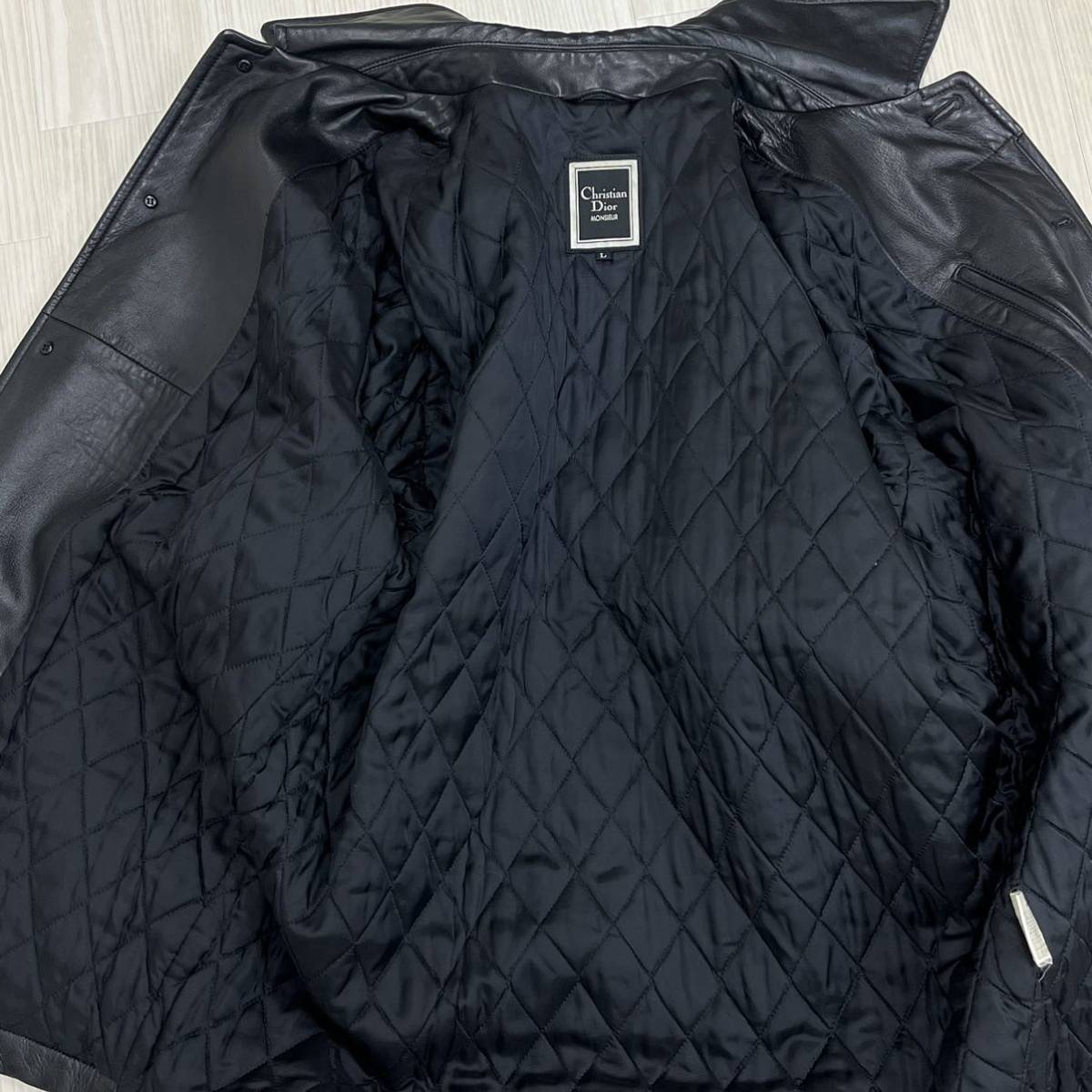 クリスチャンディオール　メンズ　レザー　コート　ヴィンテージ　黒　羊革　XL Christian Dior MONSIEUR クリスチャン ディオール ムッシュ