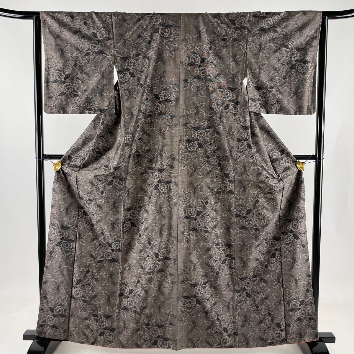 競ナビ 紬 優品 草花 焦茶色 袷 162.5cm 64cm M 正絹(その他)｜売買