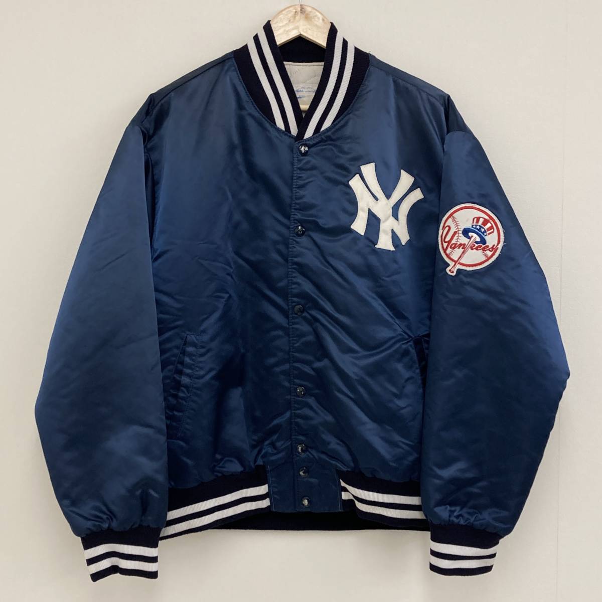 90s NY ヤンキース PYRAMID USA製 ナイロン スタジャン MLB ネイビー 