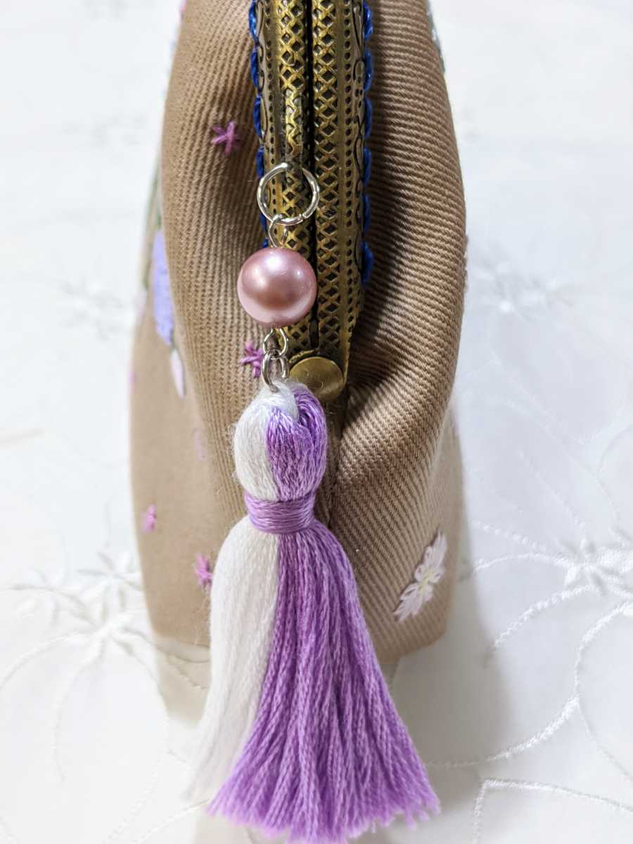 80☆がま口☆がま口ポーチ☆女の子☆青い鳥☆手刺繍☆ハンドメイド