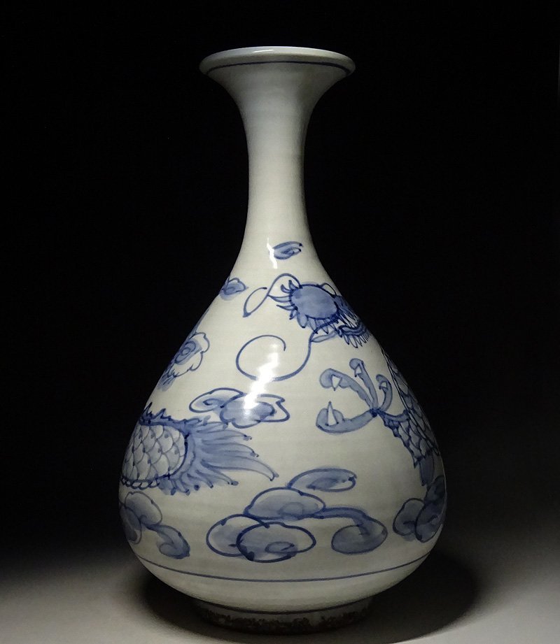 LIG】李朝時代 染付 雲龍図壷 28㎝ 時代古玩 コレクター収蔵品 [.