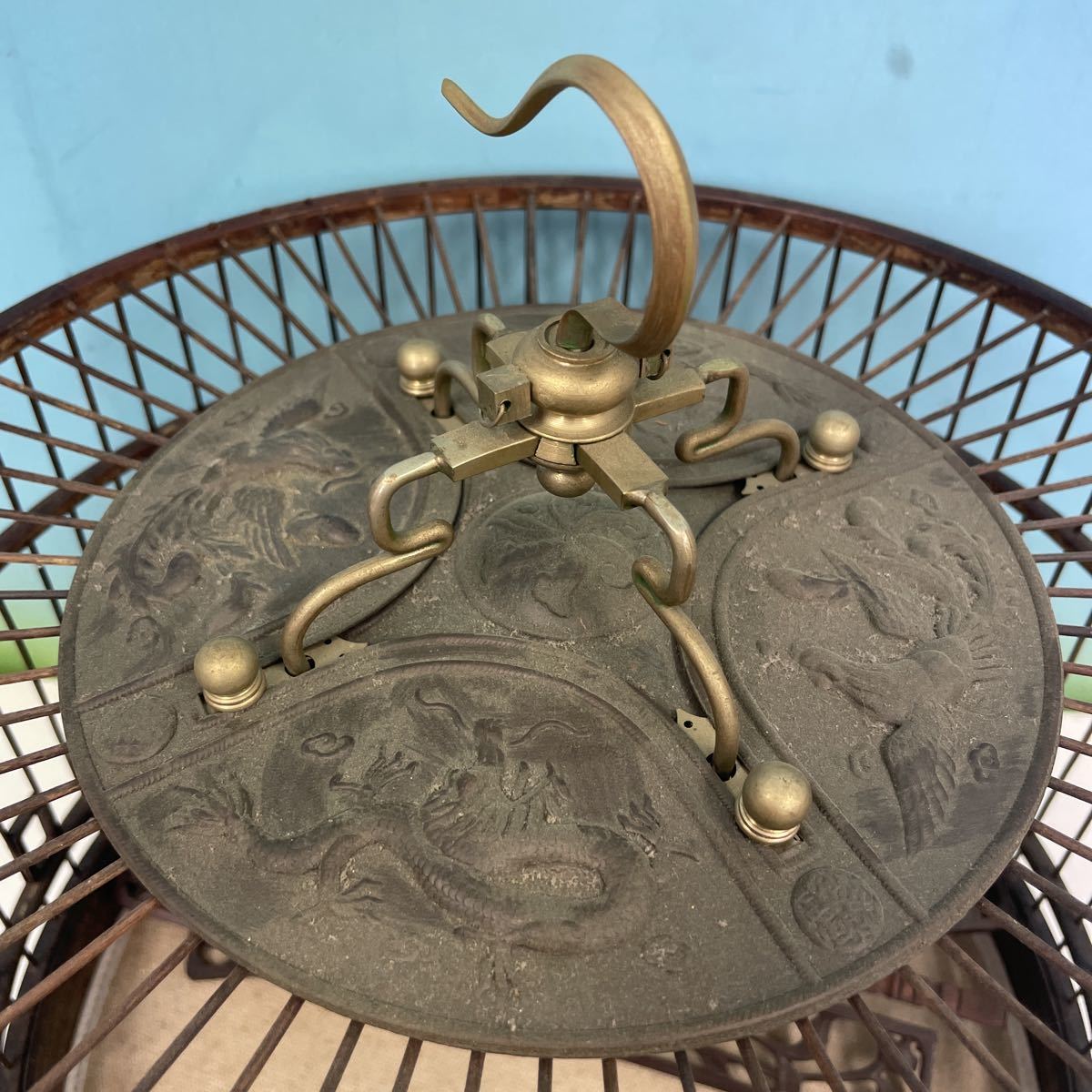 鳥かご 彫刻 竹製 竹細工 アンティーク 木製 鳥籠 工芸品 龍 中国美術