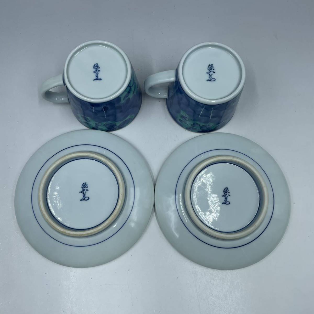 DD4 源右衛門 青彩菊絵 カップ&ソーサー 二客 コーヒーカップ デミタス