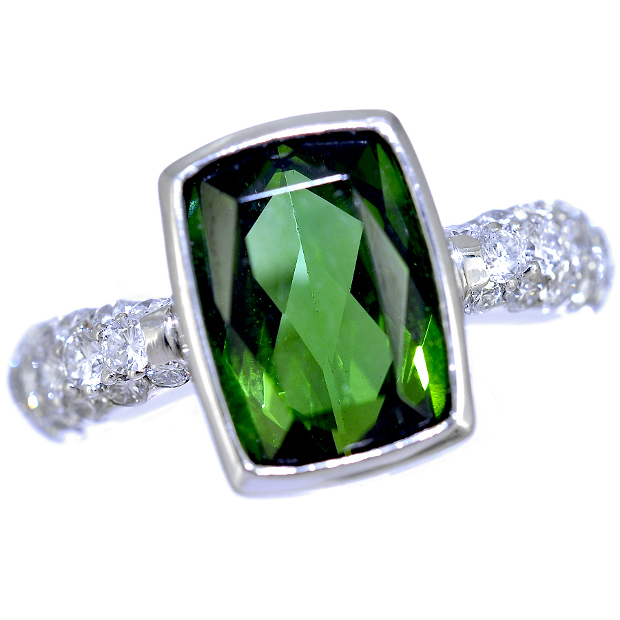 1点限定 リング Pt900 プラチナ グリーン トルマリン 3.19ct ダイヤモンド 0.67ct 15号 レディース ジュエリー