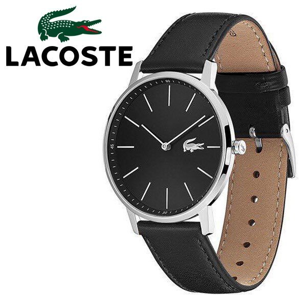 新品1円 ラコステ LACOSTE 薄さ6ミリ 無駄削ぎ落したシンプルな美しさ ブラックメタリック 30m防水 本革 メンズ 日本未発売 未使用