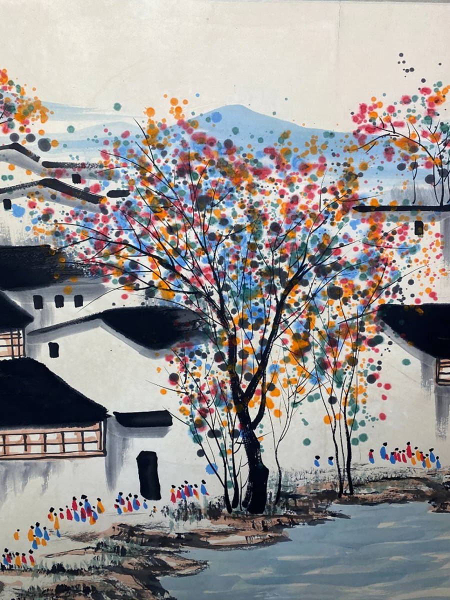 中国現代書画家 呉雅君氏作品『荷塘清趣』図 肉筆真作保証 表装前 中国