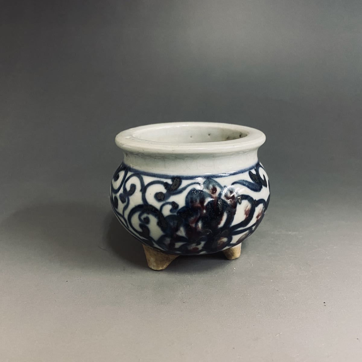 明 青花染付三足香炉 中国美術 中国美術 明時代 明 香道具(