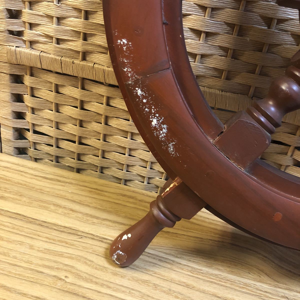 DE-046【中古品】 船舵 マリン アンティーク インテリア 船の舵 木製