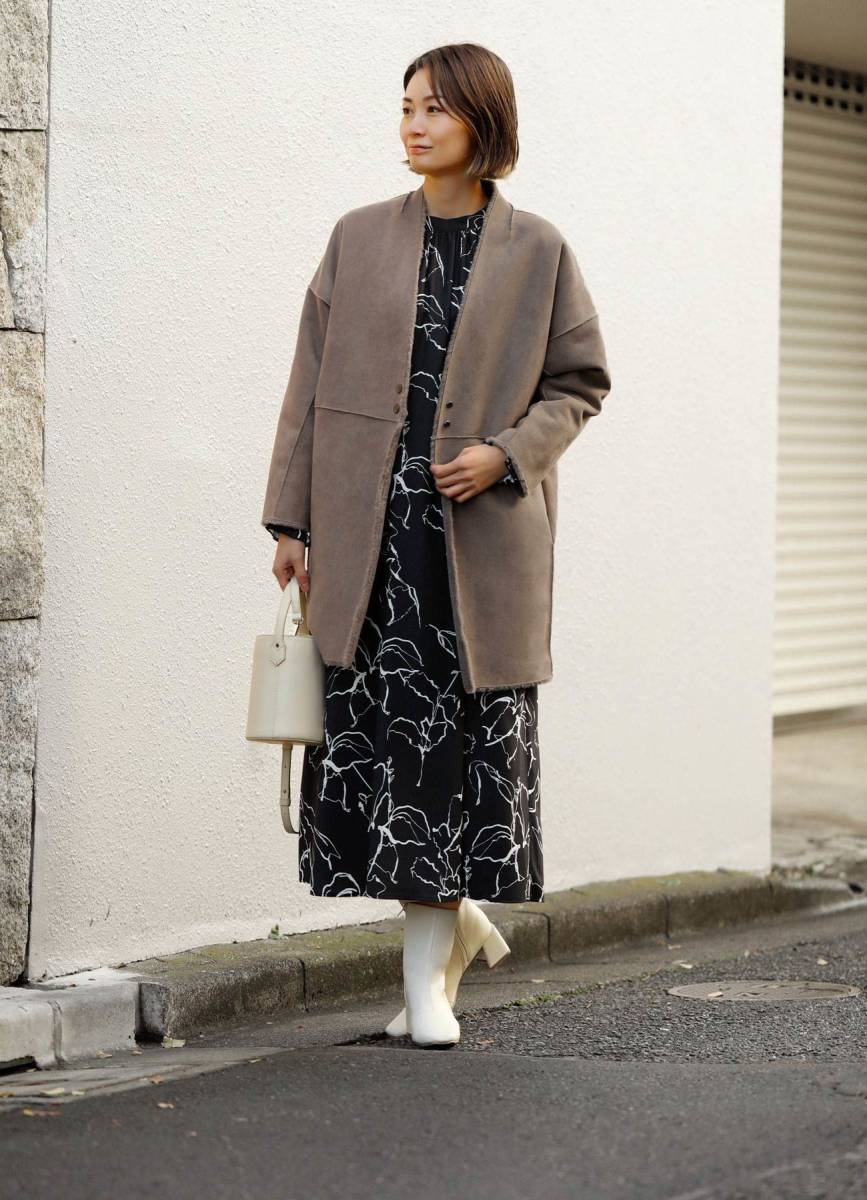 STYLE DELI】リバーシブルエコムートンコート／グレイッシュモカ・F  