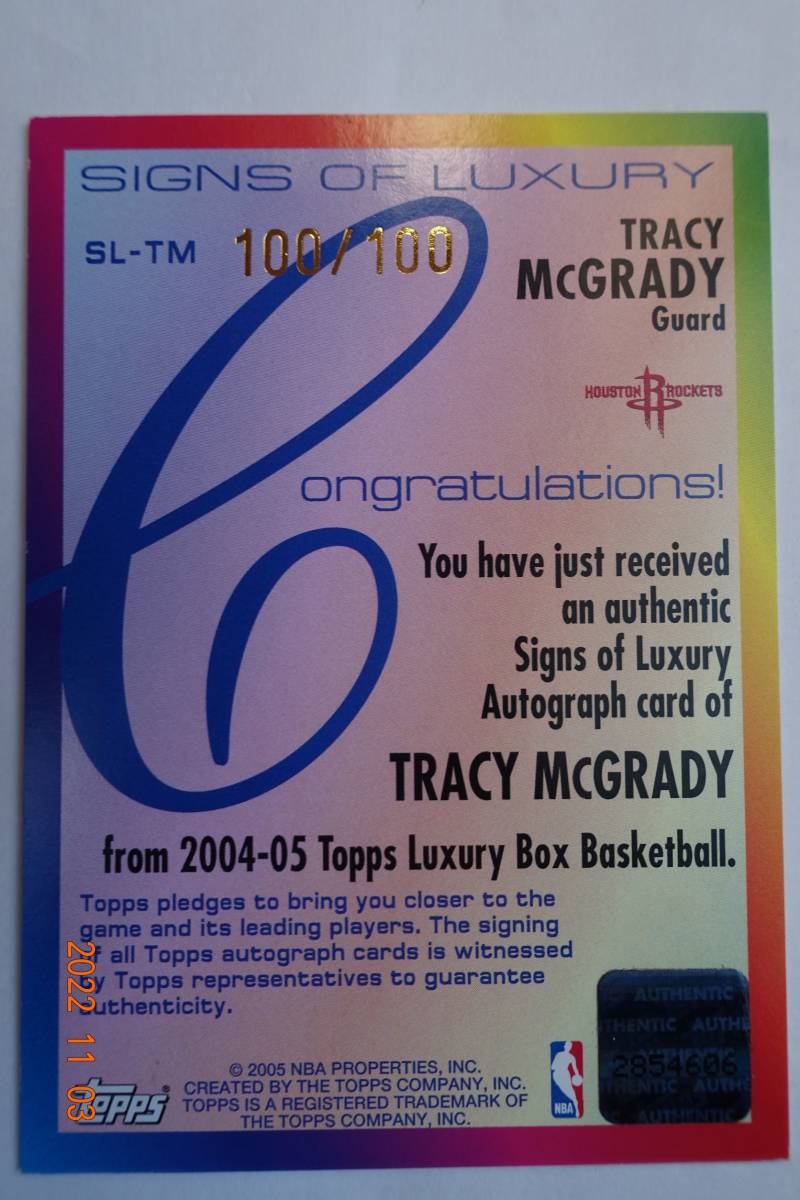 Tracy McGrady 2004-05 Topps Lukury Box Signs of Luxury #100/100