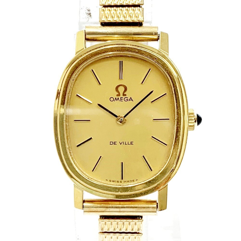 【1円スタート】【良品】 OMEGA オメガ デビル GP オーバルフェイス ゴールド文字盤 手巻き レディース 130535 腕時計