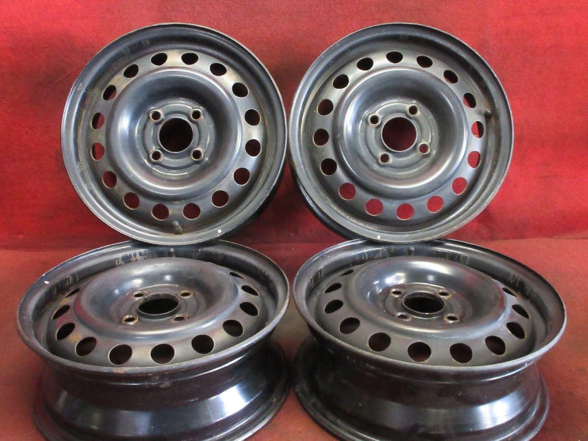 スチール ホイール 4本 日産純正 14×5J 4穴 PCD 100 +45 ハブ径 60 マーチ Kカーカスタムに◆4865H