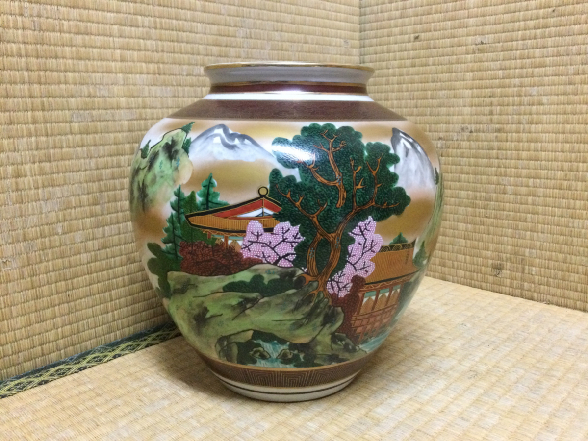 骨董 花瓶 花器 花入 置物 アンティーク 古美術 壷 ☆ 九谷 竹隆 北村 