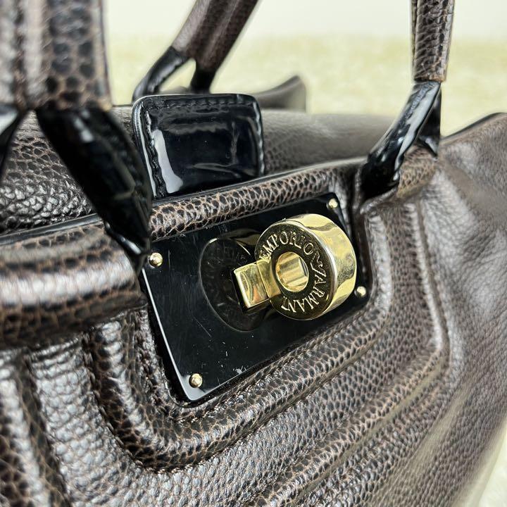 1円希少伊製 EMPORIO ARMANI エンポリオアルマーニ ゴールドターンロック A4◎ ビジネス メンズ ハンドバッグ トート レザー ブラウン 茶 EMPORIO ARMANI エンポリオアルマーニ 長袖 Emporio 極美品希少XXXXL圧巻の存在感！エンポリオアルマーニ
