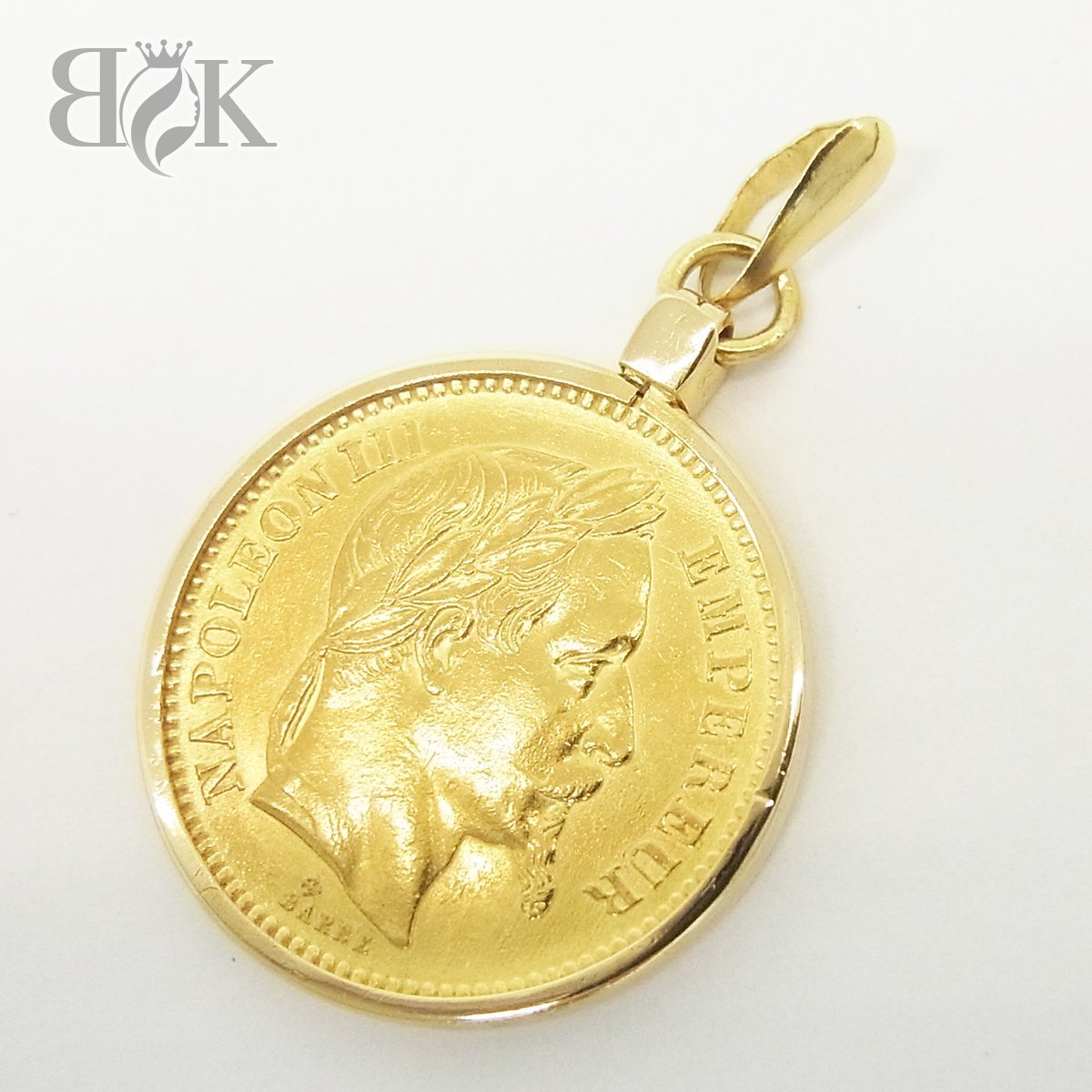 K24 20フランス金貨 ナポレオン3世 K18枠 ペントップ 7.7g W約22mm 