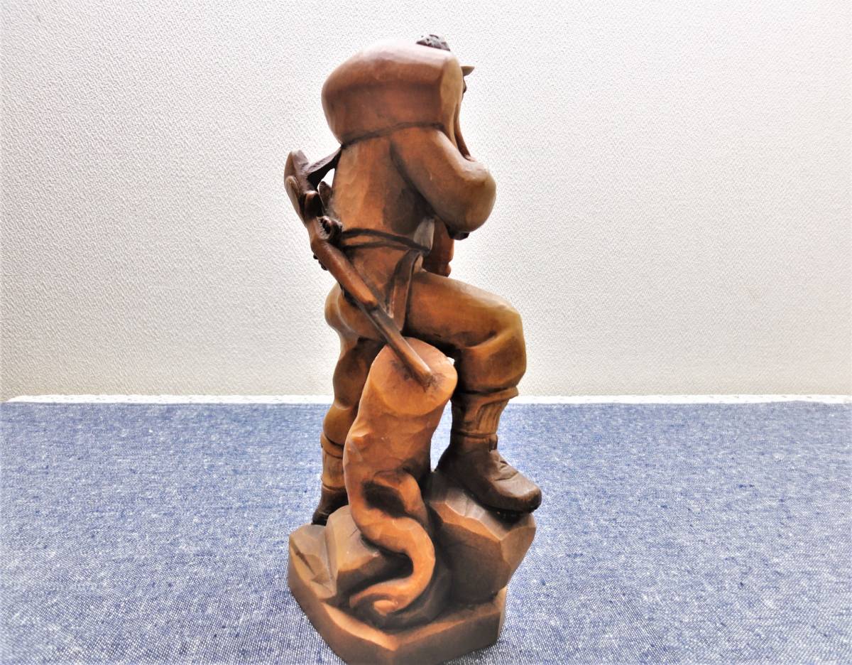イタリア 古品 アンリ ANRI 木彫り人形 狩人 鹿 猟師 置物、 WOOD
