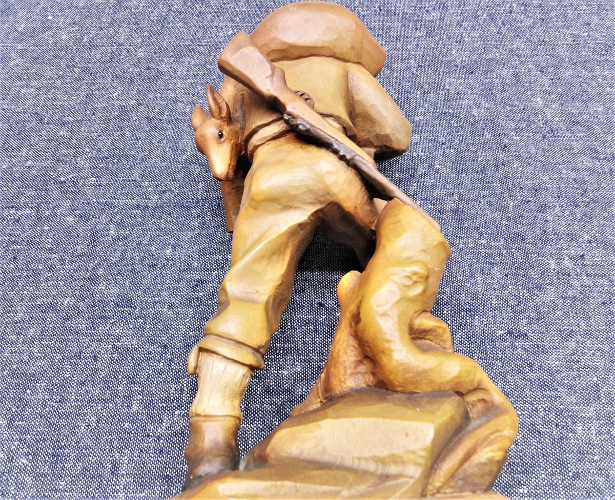 イタリア 古品 アンリ ANRI 木彫り人形 狩人 鹿 猟師 置物、 WOOD
