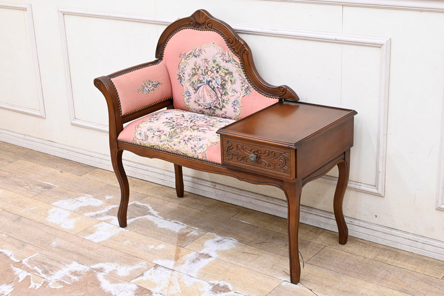 ロココ調 ソファ 2人用 ゴブラン 猫脚 ホワイト 幅148cm 2人掛け ゴブラン調ドイリーL GN φ22 Rococo グリーン | エレガント 110×65