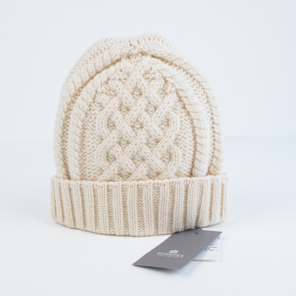 新品 定価1万3200円 SUNSPEL サンスペル イギリス製 MERINO メリノウール ニット キャップ ニット帽　FREE　管理番号M126Q231　アイボリー