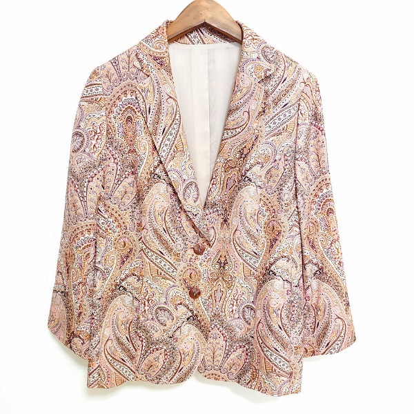 #anc レリアン Leilian ジャケット 13 マルチ ペイズリー柄 大きいサイズ イタリア製生地 シルク混 G.BINDA レディース [780431]