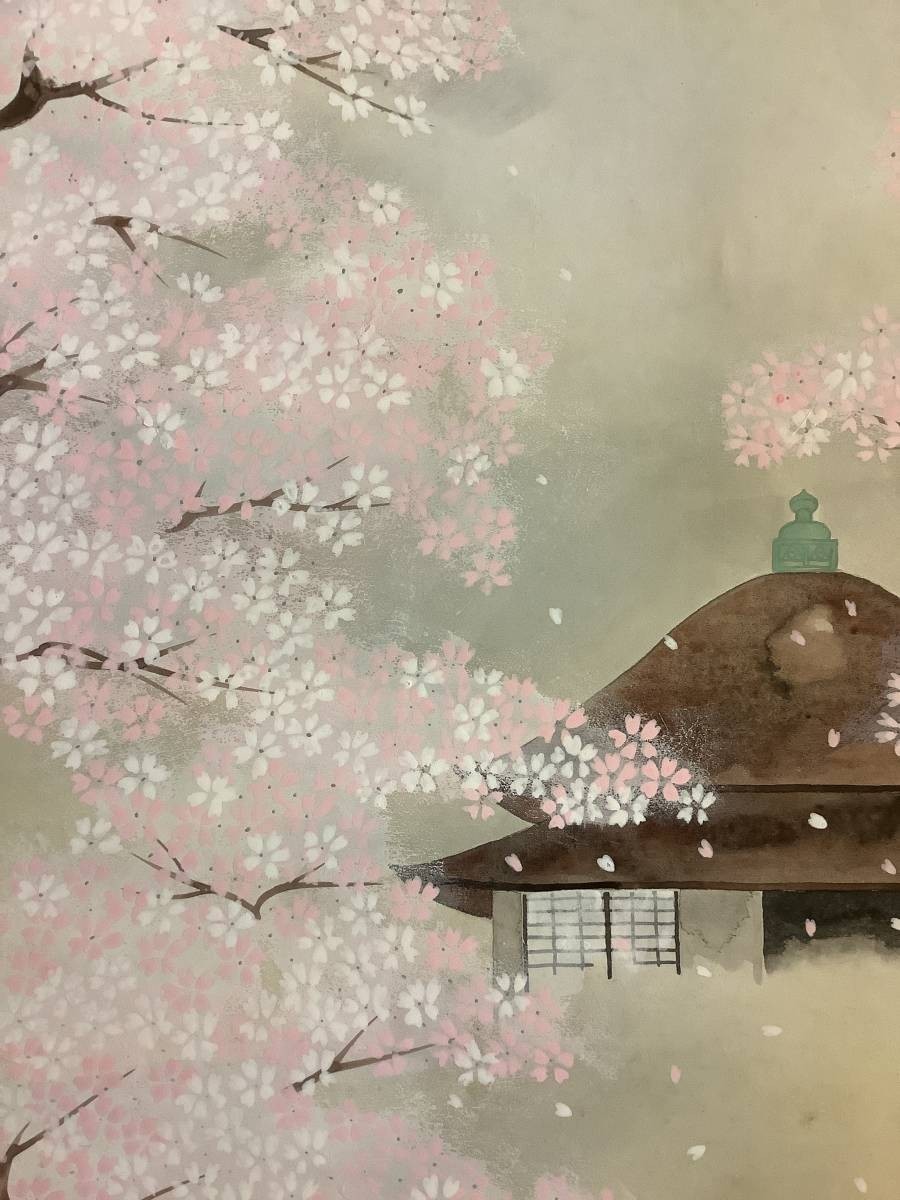 公式通販 真作掛軸R4-5-49B[宮本昌雄]『花の寺』彩色紙本 肉筆 二重箱