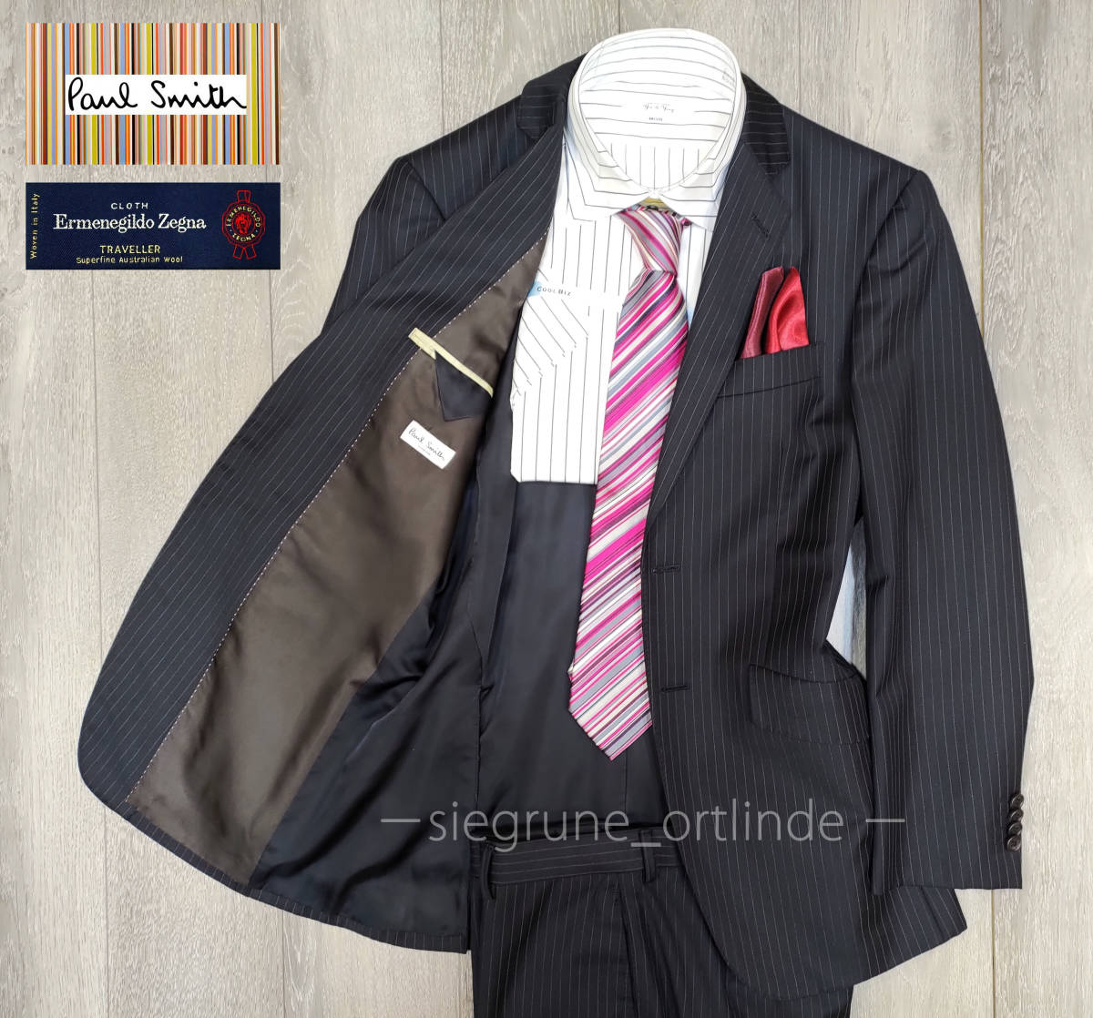 Paul Smith スーツ ポールスミス ゼニア シルク混 ストライプ M2 Zegna