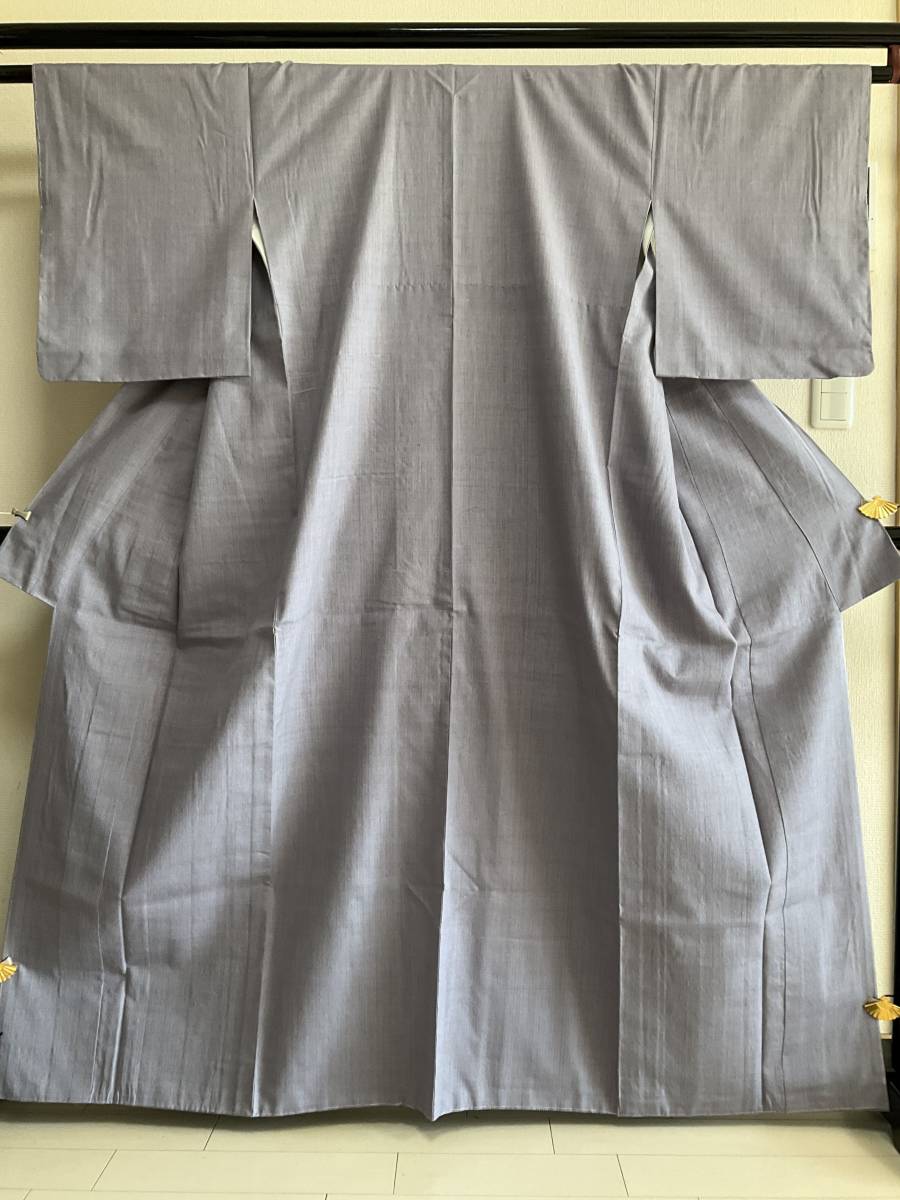 ■E1044■未使用品■正絹■証紙付【結】本場結城紬　藤鼠色　無地　袷　着物■丈162　裄64　井上商事株式会社　