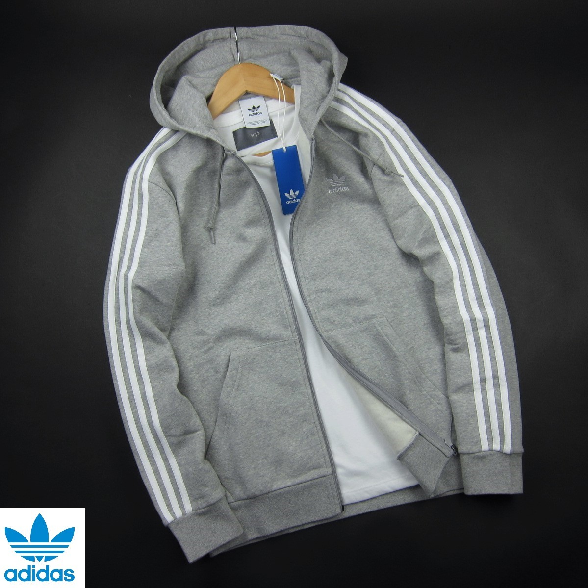新品★アディダス オリジナルス/adidas/スリーストライプジップアップパーカーD00/969灰/O【XL】