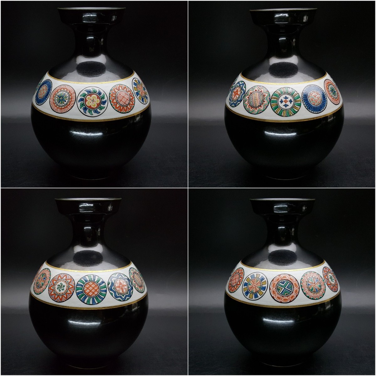 宝蔵】九谷秋塘陶園 螢窯 中村翠恒 色絵丸文壺 花器花瓶