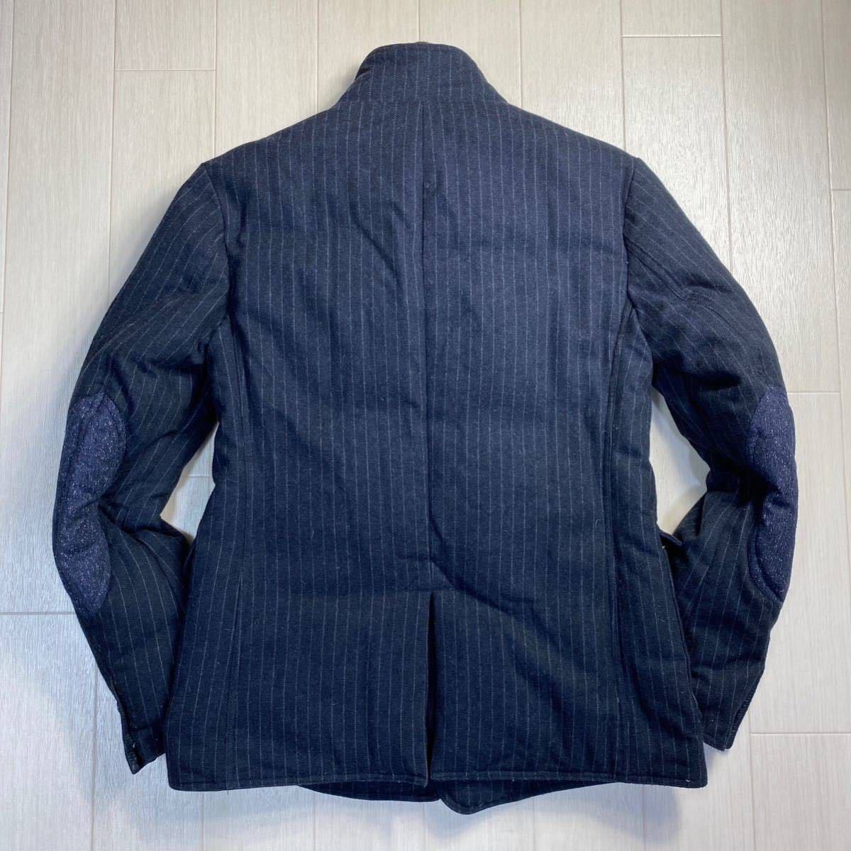 【HOT PLUME×BARNEYS NEWYORK】メランジウール 切替えツイード ダウンジャケット 2WAYレイヤード テーラード 伊製 (メンズ M～L 紺)