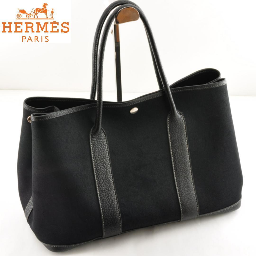 【人気定番】エルメス ガーデンパーティPM トワルアッシュ ブラック HERMES エルメス ガーデンパーティ PM トワルアッシュ ブラック トート