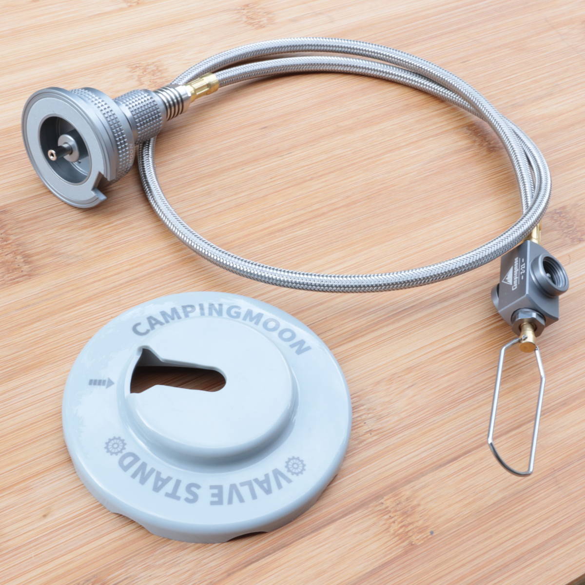 【CAMPING　MOON】OD缶⇒CB缶 OD缶スタンド　変換アダプター&バルブ付マルチガスホースライン フルセット 2点　Z13M/Z21　ST-310対応