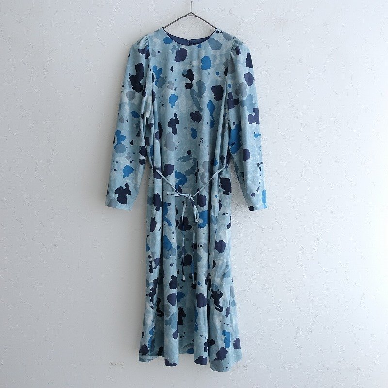 mina perhonen ミナペルホネン *hopee リネン つづく ■【美品/定価8.3万】ミナペルホネン mina perhonen *trois ワンピース*36刺繍プルオーバーギャザー絹シルクグレーブルー0622【40H22】