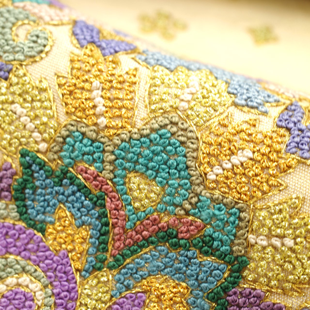 ◇みやがわ oy2539.袋帯 極上 百万粒 相良刺繍 全通柄 華文 花丸文 金